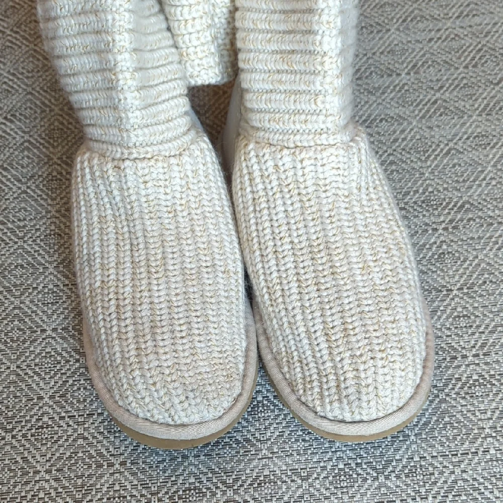 UGG Cardy Cream Knit Button Winter Boots